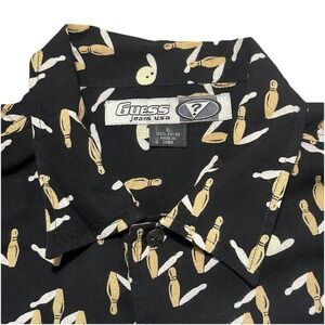Vtg GUESS Bowling Shirt Mens Size L Classic Short‎ Sleeve Rayon All Over Print